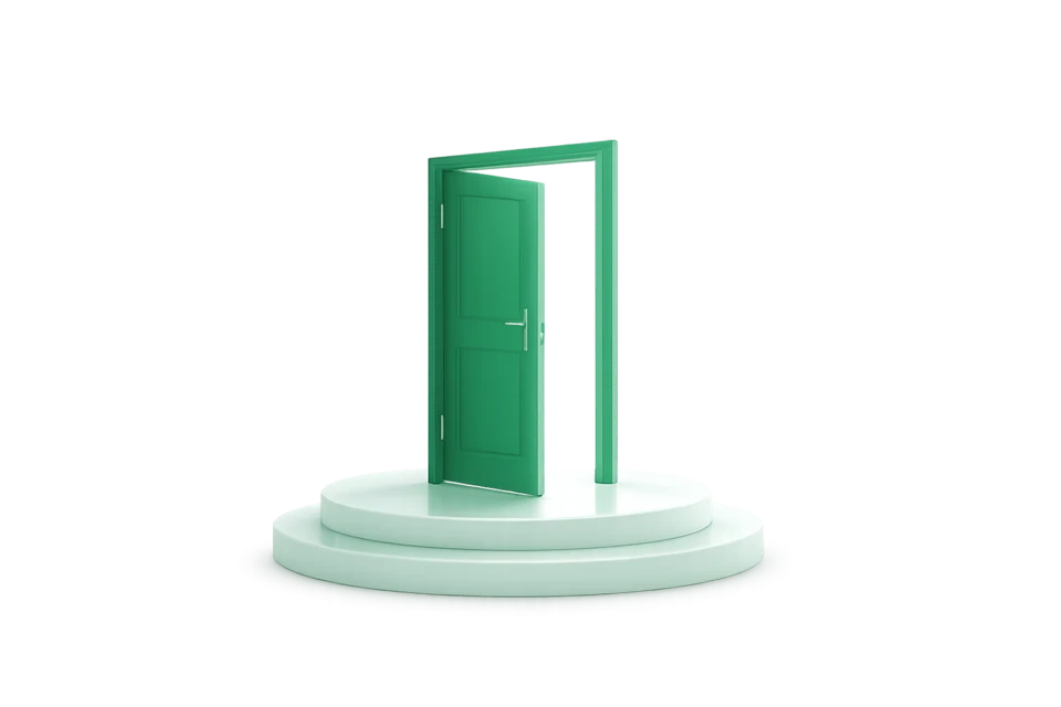 Baab Rizq brand — 3D green door illustration